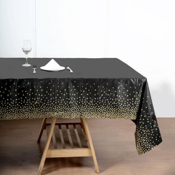 Disposable Table Cover |   5 Pack Black Rectangle Plastic Table Covers with Gold Confetti Dots, 54″x108″ PVC Waterproof Disposable Tablecloths Disposable Table Cover Disposable Table Cover