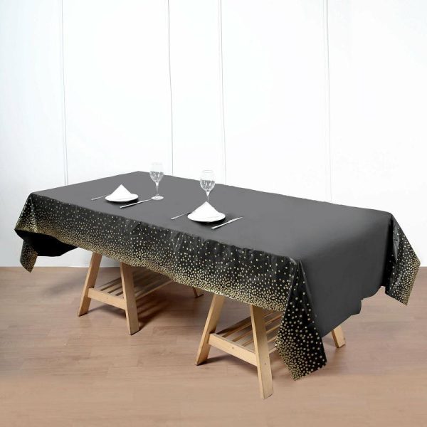 Disposable Table Cover |   5 Pack Black Rectangle Plastic Table Covers with Gold Confetti Dots, 54″x108″ PVC Waterproof Disposable Tablecloths Disposable Table Cover Disposable Table Cover