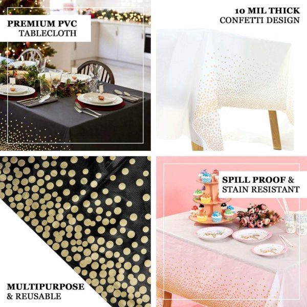 Disposable Table Cover |   5 Pack Black Rectangle Plastic Table Covers with Gold Confetti Dots, 54″x108″ PVC Waterproof Disposable Tablecloths Disposable Table Cover Disposable Table Cover