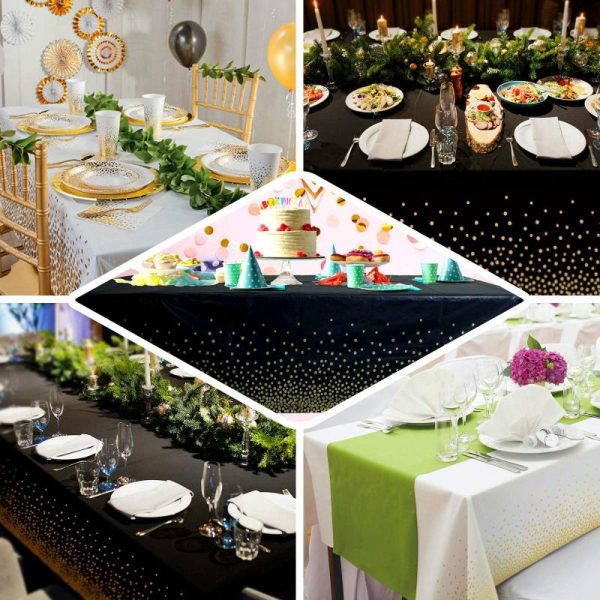 Disposable Table Cover |   5 Pack Black Rectangle Plastic Table Covers with Gold Confetti Dots, 54″x108″ PVC Waterproof Disposable Tablecloths Disposable Table Cover Disposable Table Cover