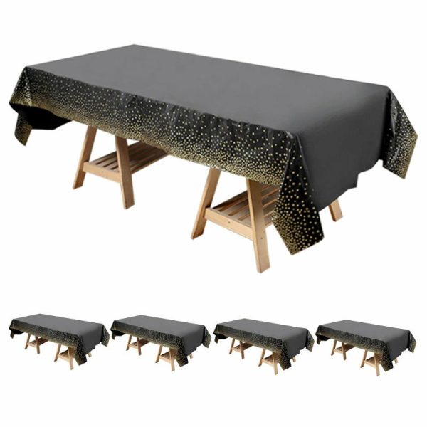 Disposable Table Cover |   5 Pack Black Rectangle Plastic Table Covers with Gold Confetti Dots, 54″x108″ PVC Waterproof Disposable Tablecloths Disposable Table Cover Disposable Table Cover