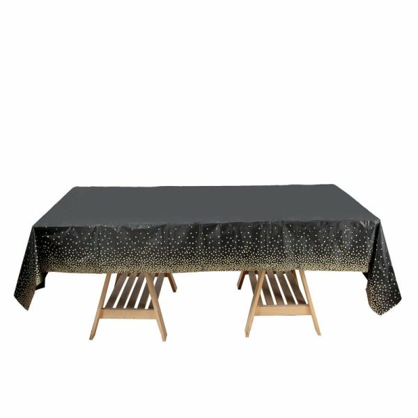 Disposable Table Cover |   5 Pack Black Rectangle Plastic Table Covers with Gold Confetti Dots, 54″x108″ PVC Waterproof Disposable Tablecloths Disposable Table Cover Disposable Table Cover