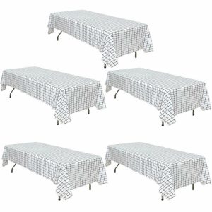 Disposable Table Cover |   5 Pack Black White Grid Rectangle Plastic Table Covers, 54″x108″ Checkered PVC Waterproof Disposable Tablecloths Disposable Table Cover Disposable Table Cover