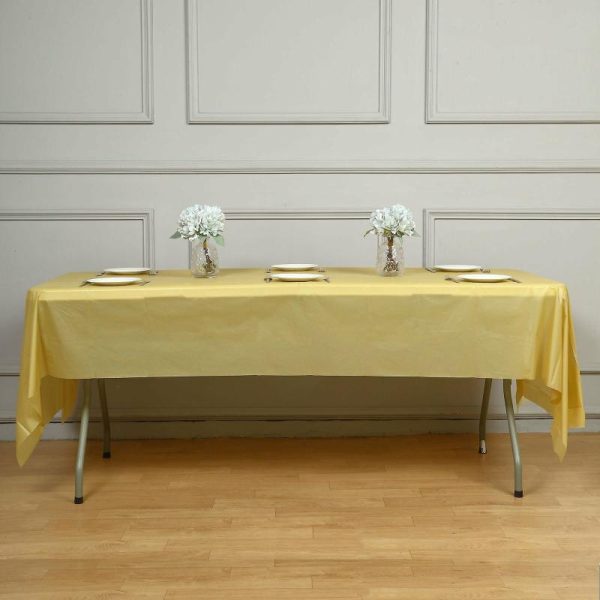 Disposable Table Cover |   5 Pack Gold Rectangle Plastic Table Covers, 54″x108″ PVC Waterproof Disposable Tablecloths Disposable Table Cover Disposable Table Cover