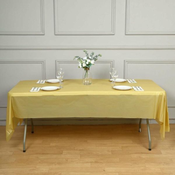 Disposable Table Cover |   5 Pack Gold Rectangle Plastic Table Covers, 54″x108″ PVC Waterproof Disposable Tablecloths Disposable Table Cover Disposable Table Cover