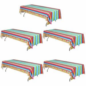 Disposable Table Cover |   5 Pack Mexican Serape Rectangle Plastic Table Covers, 54″x108″ Cinco De Mayo Theme PVC Waterproof Disposable Tablecloths Disposable Table Cover Disposable Table Cover