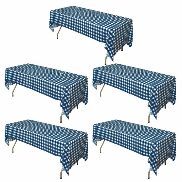 Disposable Table Cover |   5 Pack Navy Blue Checkered Rectangle Plastic Table Covers, 54″x108″ PVC Waterproof Disposable Tablecloths Disposable Table Cover Disposable Table Cover