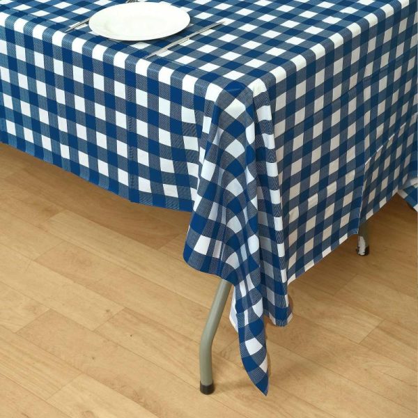 Disposable Table Cover |   5 Pack Navy Blue Checkered Rectangle Plastic Table Covers, 54″x108″ PVC Waterproof Disposable Tablecloths Disposable Table Cover Disposable Table Cover