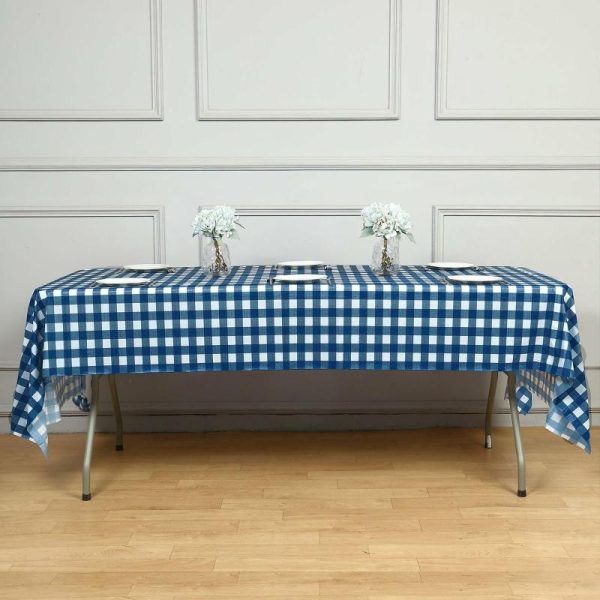 Disposable Table Cover |   5 Pack Navy Blue Checkered Rectangle Plastic Table Covers, 54″x108″ PVC Waterproof Disposable Tablecloths Disposable Table Cover Disposable Table Cover