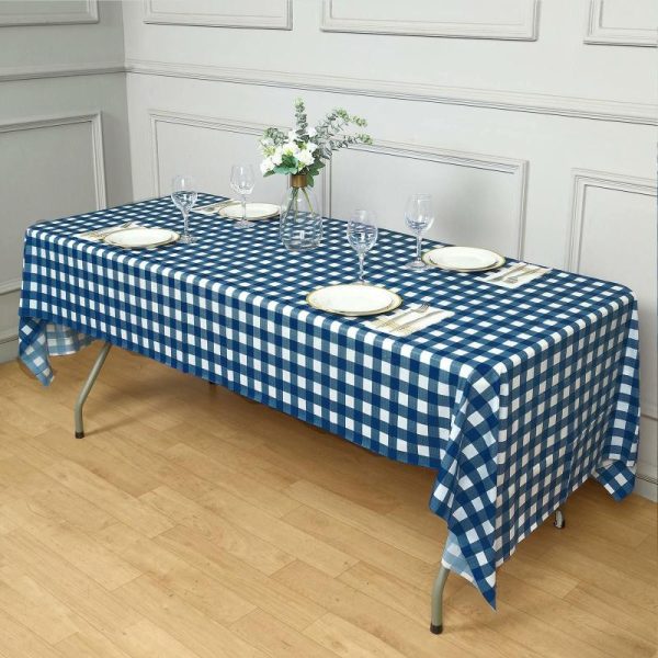 Disposable Table Cover |   5 Pack Navy Blue Checkered Rectangle Plastic Table Covers, 54″x108″ PVC Waterproof Disposable Tablecloths Disposable Table Cover Disposable Table Cover