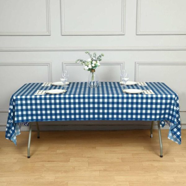 Disposable Table Cover |   5 Pack Navy Blue Checkered Rectangle Plastic Table Covers, 54″x108″ PVC Waterproof Disposable Tablecloths Disposable Table Cover Disposable Table Cover