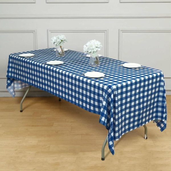 Disposable Table Cover |   5 Pack Navy Blue Checkered Rectangle Plastic Table Covers, 54″x108″ PVC Waterproof Disposable Tablecloths Disposable Table Cover Disposable Table Cover