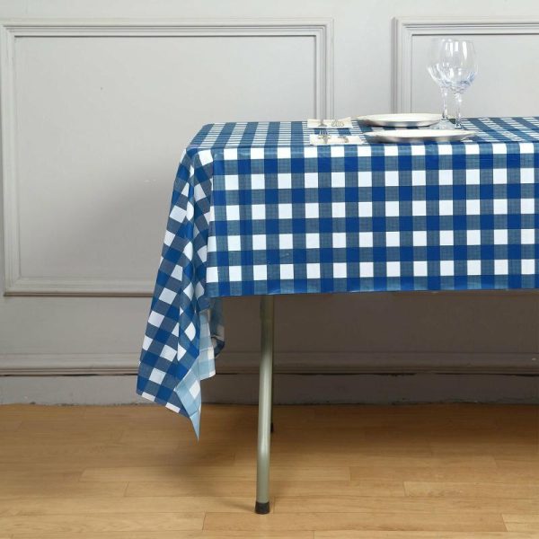 Disposable Table Cover |   5 Pack Navy Blue Checkered Rectangle Plastic Table Covers, 54″x108″ PVC Waterproof Disposable Tablecloths Disposable Table Cover Disposable Table Cover