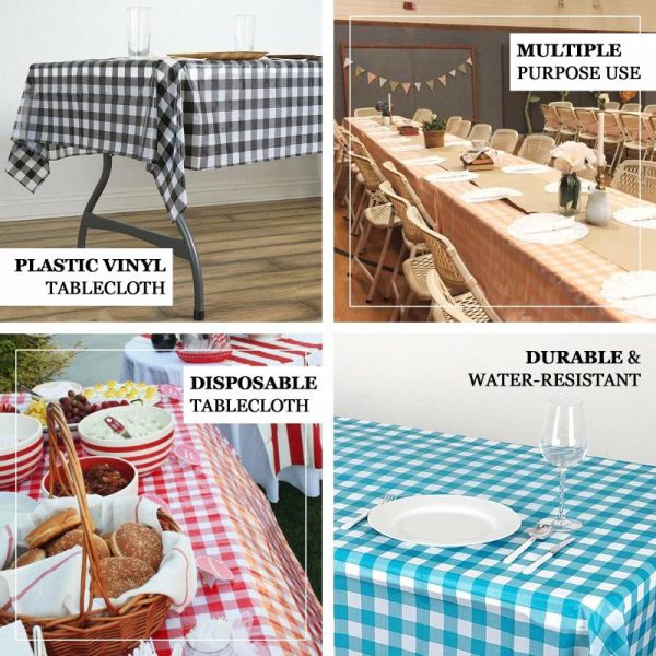 Disposable Table Cover |   5 Pack Navy Blue Checkered Rectangle Plastic Table Covers, 54″x108″ PVC Waterproof Disposable Tablecloths Disposable Table Cover Disposable Table Cover