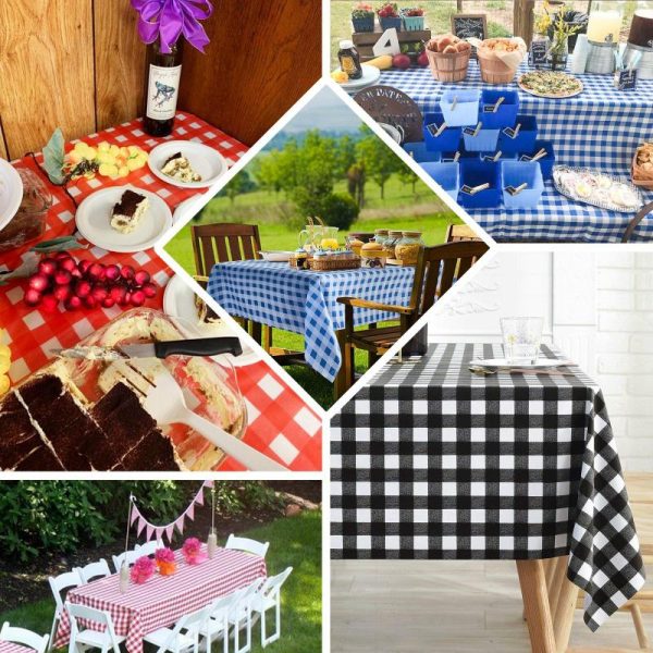 Disposable Table Cover |   5 Pack Navy Blue Checkered Rectangle Plastic Table Covers, 54″x108″ PVC Waterproof Disposable Tablecloths Disposable Table Cover Disposable Table Cover