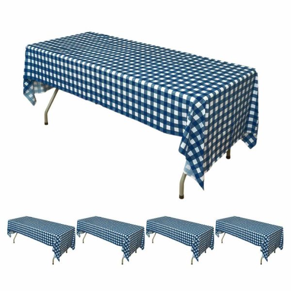 Disposable Table Cover |   5 Pack Navy Blue Checkered Rectangle Plastic Table Covers, 54″x108″ PVC Waterproof Disposable Tablecloths Disposable Table Cover Disposable Table Cover