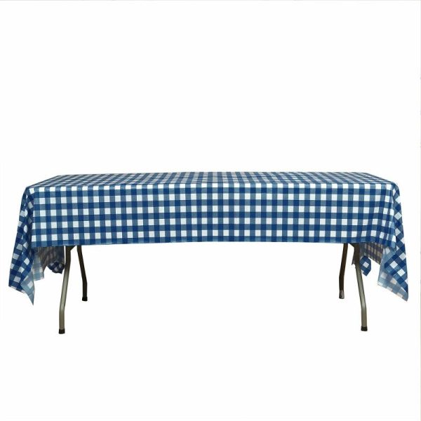 Disposable Table Cover |   5 Pack Navy Blue Checkered Rectangle Plastic Table Covers, 54″x108″ PVC Waterproof Disposable Tablecloths Disposable Table Cover Disposable Table Cover