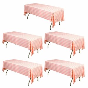 Disposable Table Cover |   5 Pack Pink Checkered Rectangle Plastic Table Covers, 54″x108″ PVC Waterproof Disposable Tablecloths Disposable Table Cover Disposable Table Cover