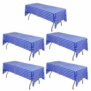 Disposable Table Cover |   5 Pack Royal Blue Checkered Rectangle Plastic Table Covers, 54″x108″ PVC Waterproof Disposable Tablecloths Disposable Table Cover Disposable Table Cover