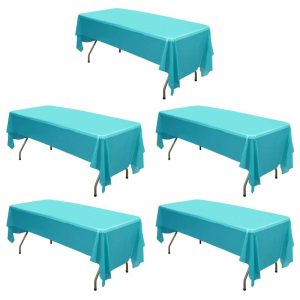 Disposable Table Cover |   5 Pack Turquoise Rectangle Plastic Table Covers, 54″x108″ PVC Waterproof Disposable Tablecloths Disposable Table Cover Disposable Table Cover