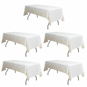 Disposable Table Cover |   5 Pack White Rectangle Plastic Table Covers with Gold Stars, 54″x108″ PVC Waterproof Disposable Tablecloths Disposable Table Cover Disposable Table Cover