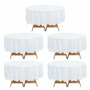 Disposable Table Cover |   5 Pack White Round Plastic Table Covers, 84″ PVC Waterproof Disposable Tablecloths Disposable Table Cover Disposable Table Cover