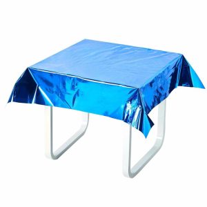 Disposable Table Cover |   50″x50″ Royal Blue Metallic Foil Square Tablecloth, Disposable Table Cover Disposable Table Cover Disposable Table Cover