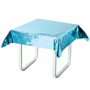 Disposable Table Cover |   50″x50″ Turquoise Metallic Foil Square Tablecloth, Disposable Table Cover Disposable Table Cover Disposable Table Cover