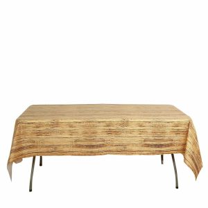 Disposable Table Cover |   Brown Rectangle Plastic Table Cover in Rustic Wooden Print, 52″x108″ PVC Waterproof Disposable Tablecloth Disposable Table Cover Disposable Table Cover