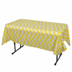 Disposable Table Cover |   Yellow Chevron Rectangle Plastic Table Cover, 54″x72″ PVC Waterproof Disposable Tablecloth Disposable Table Cover Disposable Table Cover