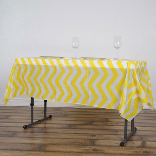 Disposable Table Cover |   Yellow Chevron Rectangle Plastic Table Cover, 54″x72″ PVC Waterproof Disposable Tablecloth Disposable Table Cover Disposable Table Cover