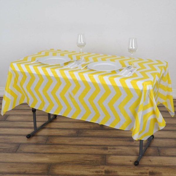 Disposable Table Cover |   Yellow Chevron Rectangle Plastic Table Cover, 54″x72″ PVC Waterproof Disposable Tablecloth Disposable Table Cover Disposable Table Cover