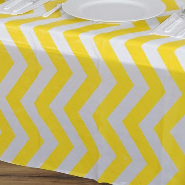 Disposable Table Cover |   Yellow Chevron Rectangle Plastic Table Cover, 54″x72″ PVC Waterproof Disposable Tablecloth Disposable Table Cover Disposable Table Cover