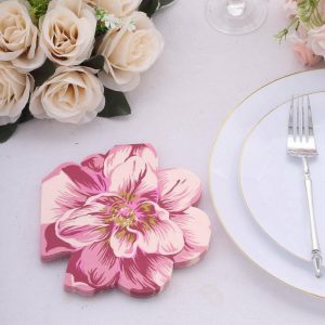 Eco-Friendly Tableware |   20 Pack Pink Peony Flower Shaped 2-Ply Paper Beverage Napkins For Wedding Shower, Elegant Disposable Party Cocktail Napkins Eco-Friendly Tableware Eco-Friendly Tableware