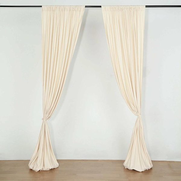 Event Fabrics |   2 Pack Beige Scuba Polyester Event Curtain Drapes, Inherently Flame Resistant Backdrop Event Panels Wrinkle Free with Rod Pockets – 10ftx10ft Event Fabrics Beige