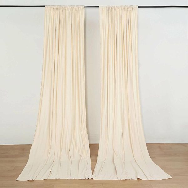 Event Fabrics |   2 Pack Beige Scuba Polyester Event Curtain Drapes, Inherently Flame Resistant Backdrop Event Panels Wrinkle Free with Rod Pockets – 10ftx10ft Event Fabrics Beige