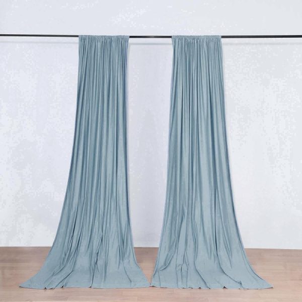 Event Fabrics |   2 Pack Dusty Blue Scuba Polyester Event Curtain Drapes, Inherently Flame Resistant Backdrop Event Panels Wrinkle Free with Rod Pockets – 10ftx10ft Event Fabrics Dusty Blue