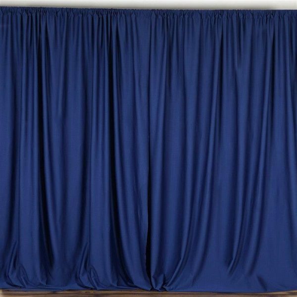 Event Fabrics |   2 Pack Navy Blue Scuba Polyester Event Curtain Drapes, Inherently Flame Resistant Backdrop Event Panels Wrinkle Free with Rod Pockets – 10ftx10ft Event Fabrics Event Fabrics