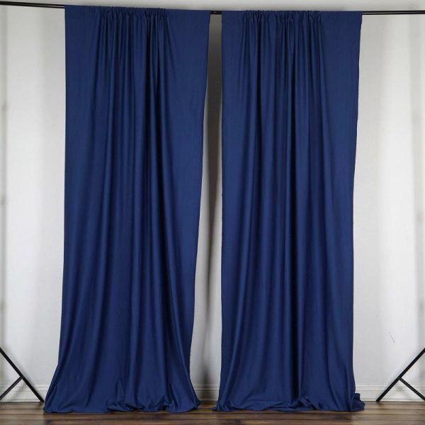 Event Fabrics |   2 Pack Navy Blue Scuba Polyester Event Curtain Drapes, Inherently Flame Resistant Backdrop Event Panels Wrinkle Free with Rod Pockets – 10ftx10ft Event Fabrics Event Fabrics