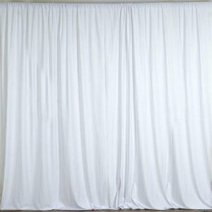 Event Fabrics |   2 Pack White Scuba Polyester Event Curtain Drapes, Inherently Flame Resistant Backdrop Event Panels Wrinkle Free with Rod Pockets – 10ftx10ft Event Fabrics Event Fabrics