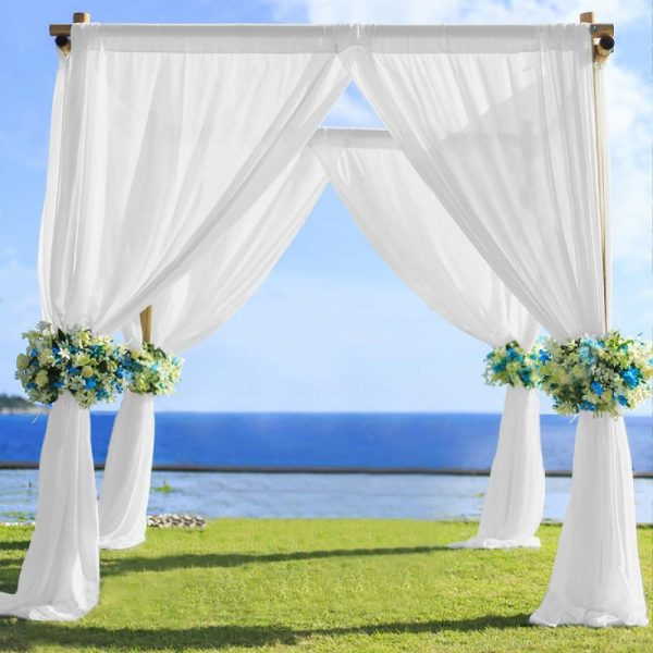 Event Fabrics |   5ftx14ft Premium White Chiffon Curtain Panel, Backdrop Ceiling Drapery With Rod Pocket Event Fabrics Event Fabrics