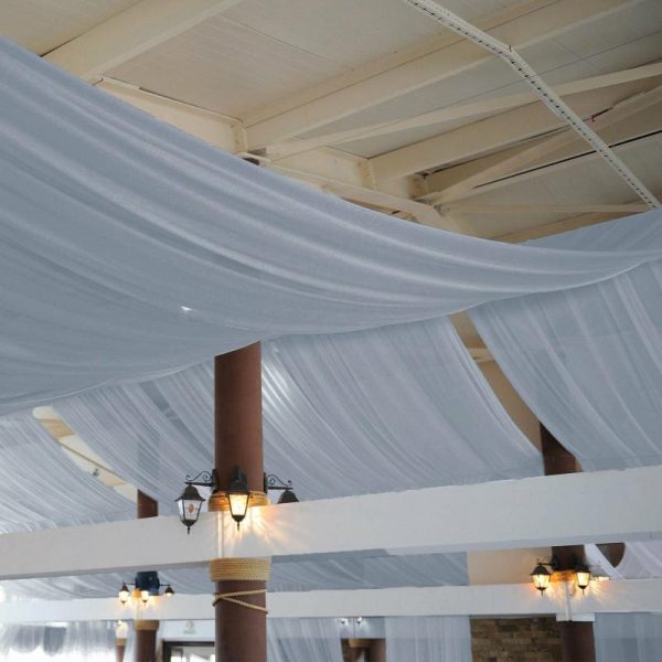 Event Fabrics |   5ftx32ft Premium Dusty Blue Chiffon Curtain Panel, Backdrop Ceiling Drapery With Rod Pocket Event Fabrics Dusty Blue