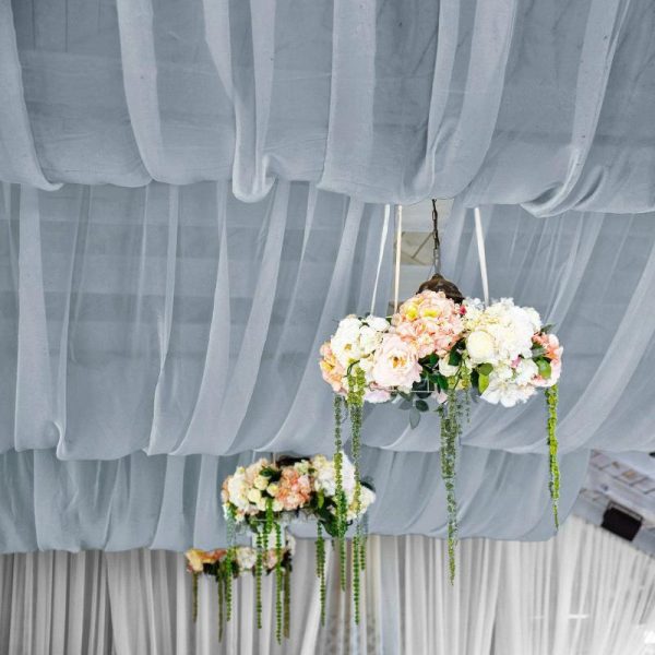 Event Fabrics |   5ftx32ft Premium Dusty Blue Chiffon Curtain Panel, Backdrop Ceiling Drapery With Rod Pocket Event Fabrics Dusty Blue