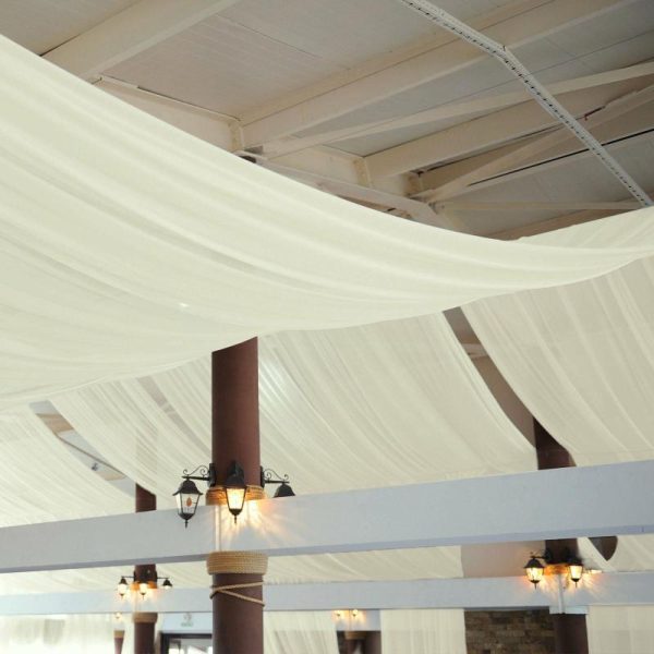 Event Fabrics |   5ftx32ft Premium Ivory Chiffon Curtain Panel, Backdrop Ceiling Drapery With Rod Pocket Event Fabrics Event Fabrics