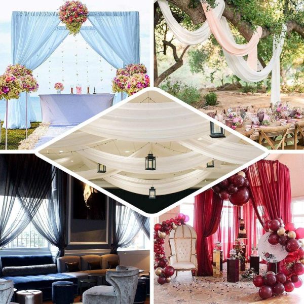 Event Fabrics |   5ftx32ft Premium Ivory Chiffon Curtain Panel, Backdrop Ceiling Drapery With Rod Pocket Event Fabrics Event Fabrics