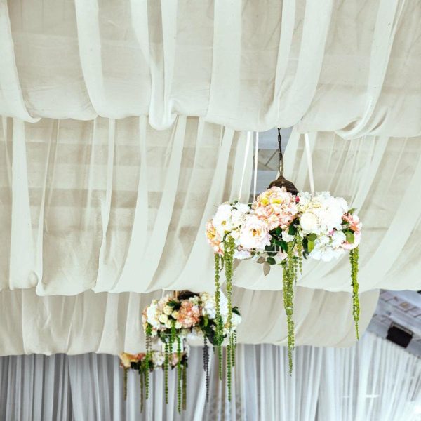 Event Fabrics |   5ftx32ft Premium Ivory Chiffon Curtain Panel, Backdrop Ceiling Drapery With Rod Pocket Event Fabrics Event Fabrics