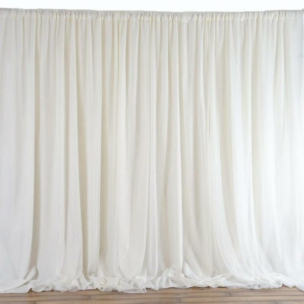 Event Fabrics |   Ivory Chiffon Polyester Event Curtain Drapes, Dual Layer Divider Backdrop Event Panels with Rod Pockets – 20ftx10ft Event Fabrics Event Fabrics