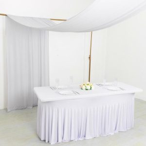 Event Fabrics |   White 4-Way Stretch Spandex Event Curtain Drapes, Wrinkle Resistant Backdrop Event Panel with Rod Pockets – 5ftx18ft Event Fabrics Event Fabrics