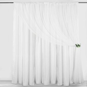 Event Fabrics |   White Chiffon Polyester Event Curtain Drapes, Dual Layer Divider Backdrop Curtain Panels with Rod Pockets – 10ftx10ft Event Fabrics Event Fabrics