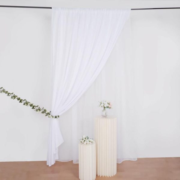 Event Fabrics |   White Chiffon Polyester Event Curtain Drapes, Dual Layer Divider Backdrop Curtain Panels with Rod Pockets – 10ftx10ft Event Fabrics Event Fabrics